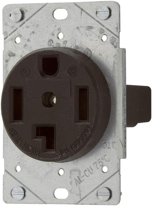EATON 1257-SP Flush Mount Dryer Power Receptacle, 3P, 4-Wire, 30A, 125/250V, Black available at Winchester Discounts