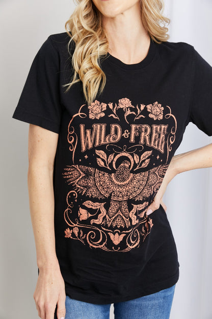 mineB Full Size WILD FREE Graphic Round Neck Tee